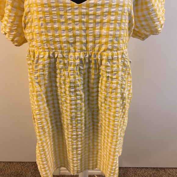 ❤️ Old Navy Yellow Fit & Flare Puff-Sleeve Seersucker All-Day Mini Dress Size L - Picture 6 of 12